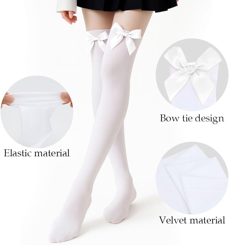 2PCS Thigh High Stockings with Bow Stockings for Women over Knee High Socks One Size Halloween Party Cosplay Costume