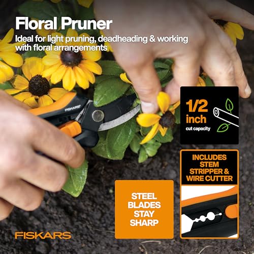 Image of Fiskars 5-Piece Pruner, Trowel, Cultivator, Gloves & Kneeling Pad Set