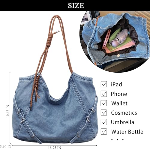 Bolso Tote Denim para Mujer Azul Claro Grande miniatura 4