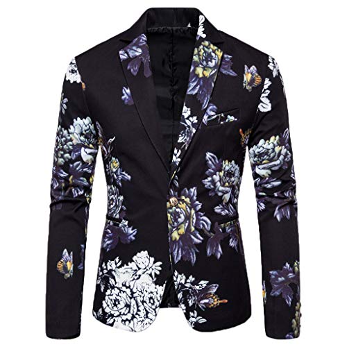 ACEBABY Traje de Hombre Moda Estampado de Flores Slim Fit Manga Larga Chaqueta Hombre Blazer de Un Botón Negocio Casual Abrigo Outwear Adecuado para Boda Fiestas de Otoño e Invierno