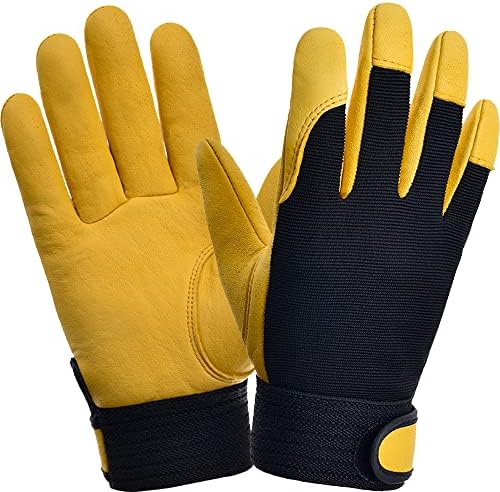 Leather Gardening Gloves for Women Men2 PairsThorn Proof Ladies Garden Work Gloves Durable Gardening Gloves - 2 Pairs (Large, Yellow)