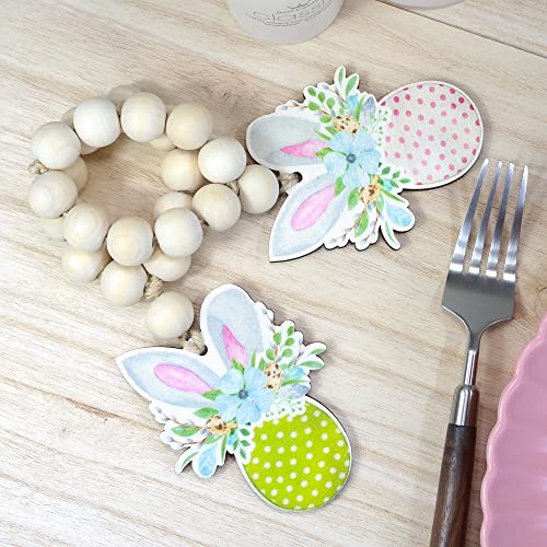 Qnneff Easter Bunny Napkin Rings Set Of 6 Easter Eggs Napkin Rings Easter Bunny Ear Napkin Rings Wood Beads Napkin Rings Cute Rabbit Ear Napkin Ring Holders Farmhouse Napkin Rings For Easter Decor #TOP4
