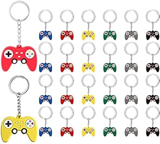 24 Pcs Gaming Party Bag fillers, Game Controller Keychains Game Handle Pendant Keyring Decorations for Video Game Party Birthday Baby Shower Lovers Gamer Favors Guest Gifts, 6 Colors