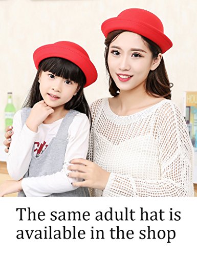 Lujuny Cute Kid Wool Bowler Hats - Trendy Derby Caps With Roll-Up Brim For Girls Boys (Classical Red) #TOP4