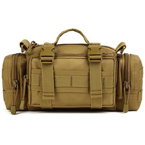 HUNTVP 3 Way Waist Bag Tactical Molle Crossbody Shoulder Pack Handbag for Hiking Camping Trekking Hunting,Brown Cover
