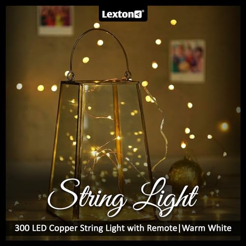 Image of Lexton 300 LED Copper String Light with Remote | 8 Modes, USB Powered, 3mx3m Copper Wire String Light with Hanging Hooks | Decoration for Diwali, Christmas, Curtain Lights (Warm White, Pack of 1)