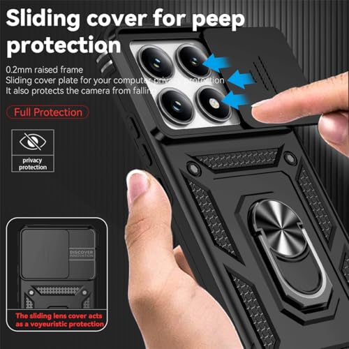 BEEJTUNY Etui do Xiaomi 14T Pro 5G z pierścieniem, magnetyczna osłona z osłoną obiektywu, etui ochronne Xiaomi 14T Pro 5G z obrotową podstawką, czarne