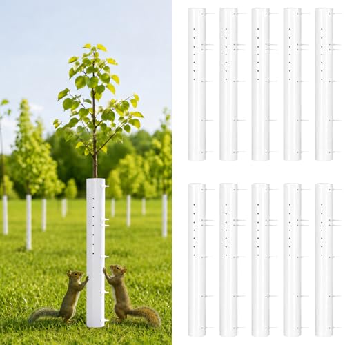 RGJ 10 Pack 48 inch Tree Grow Tubes for Saplings Thicked PE Standard Vented Seedling Protector UV Resistant Tree Shelter Tree Trunk Protector with 100 Releasable Zip Ties for Against Deer Rodent