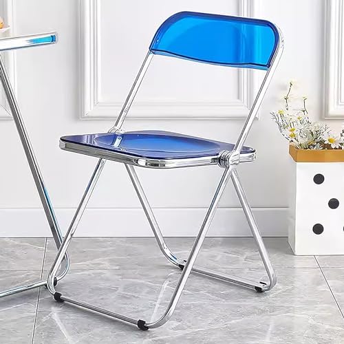 Silla Plegable Moderna, Asiento de acrílico Transparente, soporta hasta 90 kg, Silla de salón de plástico PC Resistente, Elegante Silla Auxiliar con Marco Cromado, Apta para Uso en interiore