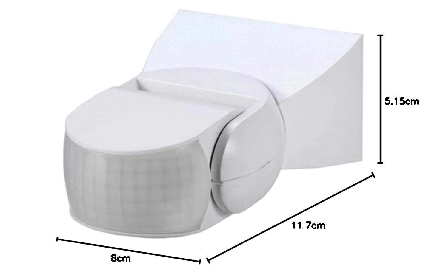 Detector de Movimiento para Exterior IP65, Sensor de Presencia Apto para luz LED, Cobertura de Presencia 180º hasta 12m. a 2.5m de Altura, Interruptor Ajuste 10 seg-15 min