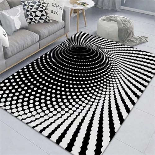 Alfombra de dormitorio juvenil con efecto visual tridimensional en blanco y negro 2