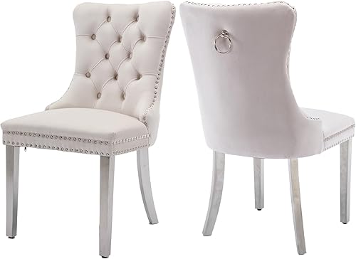 Miniatura 37 de Juego de 6 sillas de comedor de terciopelo gris, modernas sillas de comedor con respaldo copetudo y patas de madera maciza, sillas de comedor Gris