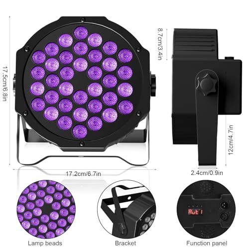 Image of 36LED Black Lights, U`King 72W UV Stage Lights Blacklight with Glow in The Dark Party Supplies by DMX and Remote Control for Halloween Stage Lighting (8 Packs)