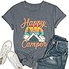 UNIQUEONE-Happy-Camper-Shirt-for-Women-Funny-Cute-Graphic-Tee-Short-Sleeve-Letter-Print-Casual-Tee-Shirts Happy Camper Shirt for Women Funny Cute Graphic Tee Short Sleeve Letter Print Casual Tee Shirts Gray