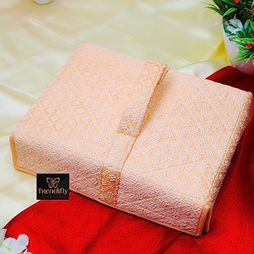 Image of Trendifly silk Lucknowi Jewellery Organiser Box for women Necklace organizer pouches Travel Makeup Cosmetic Earrings Jewelry Storage Box for Bridal Gifting (Oragne), Multicolor