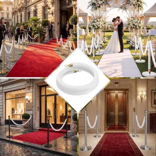 Image of 2PCS White Velvet Stanchion Ropes 5 Ft Crowd Control Ropes Barrier with Gold Hooks for Party Supplies,Photobooth Accessories, Prom,Birthday,Business,Wedding, Museums