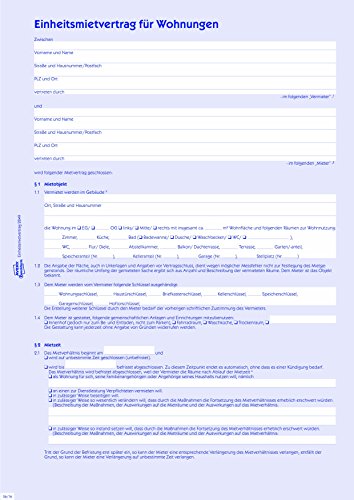 AVERY Zweckform 2849-5 Mietvertrag für Wohnungen (Einheitsmietvertrag, 4-seitiges Formular im A4 Bogenformat) 5 Stück, blau (Packung mit 2)