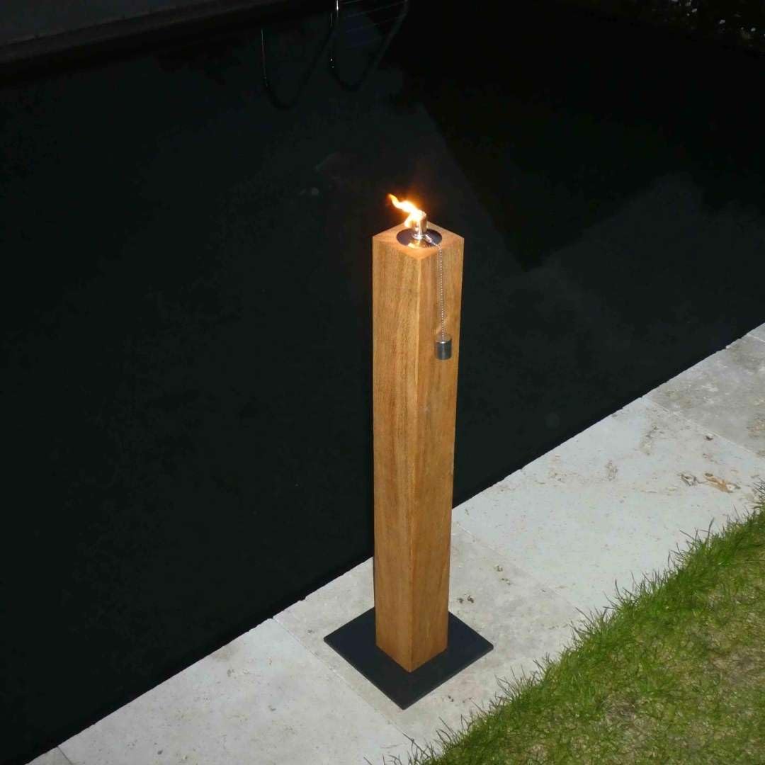 Feuersäule Gartenfackel Eichenbalken Holz Terrassenfackel Ölfackel Öllampe Gartenlicht Feuerbalken (75cm)
