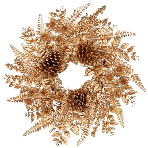 Hollyone 40cm Weihnachtskranz Türkranz, Gold Deko Kränze für...
