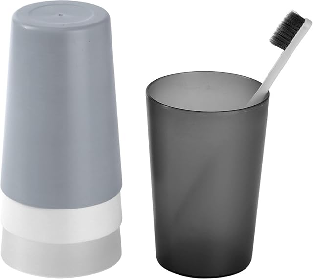 Misazy Toothbrush Cup, 4 Pieces Mouthwash Cup, Bathroom Cup with a Smooth Cup Mouth for Travel Camping Bathroom Tidy Bathroom Accessories (Black, Gray, White, Transparent)