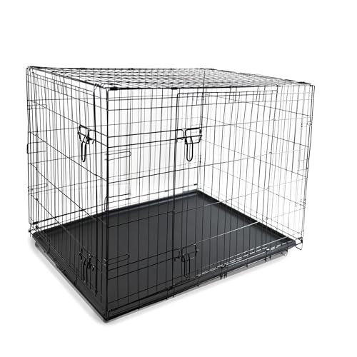 DIVCHI Dog Crate/Cage with Tray – Durable, Foldable Dog Cage with Double Doors | 2 Doors Easy Clean Removable Tray Cats House | Black (107x71x76cm)
