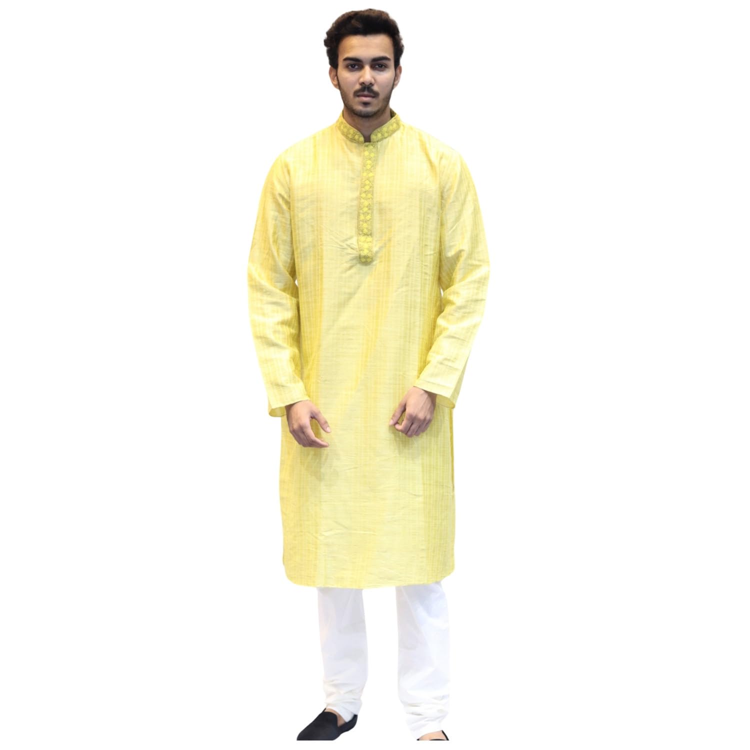 Men’s Straight Knee Length Kurta & Pyjama Set Stylish Latest Ethnic Wear |Lemon Yellow | 40 | W106 |Lemon Yellow | 40 |