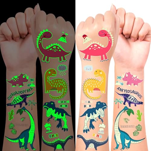 LEADTEAM 90 Stück Dinosaur Tattoo Kinder Jungen, Leucht Kindertattoos...