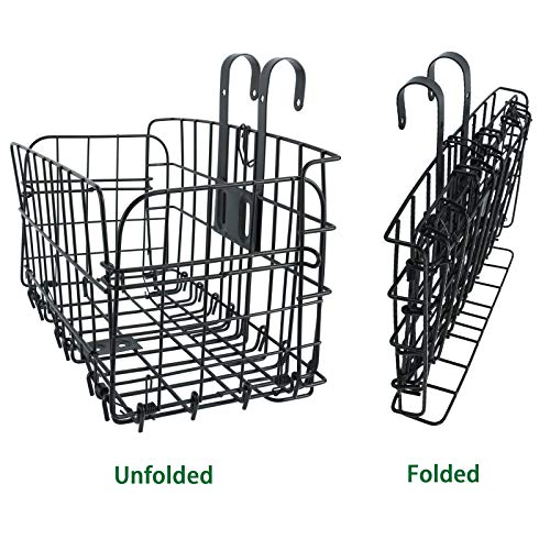 Folding Rear Bike Basket Wire Mesh Rust Proof, Easy Installation on Front Handlebar & Rear Seat, Bike Basket Bicycle Bag Cargo Rack for Mountain Bike Accessories, Frame Basket (1 Pack)