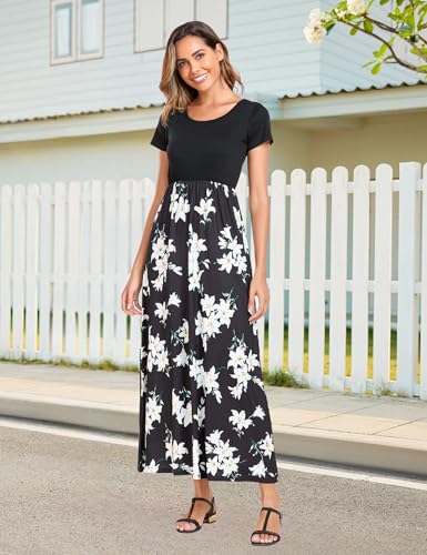 Image of Lacavocor Womens Short Sleeve Maxi Dresses Empire Waist Long Dress