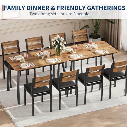 Garvee Dining Table Set for 4, Modern Metal & Wood Dining Room Table Set for 4 with Chamfered Edge & Cushion Seats, Space-Saving for Breakfast Nook, Apartment, Small Space, Dinette, Retro