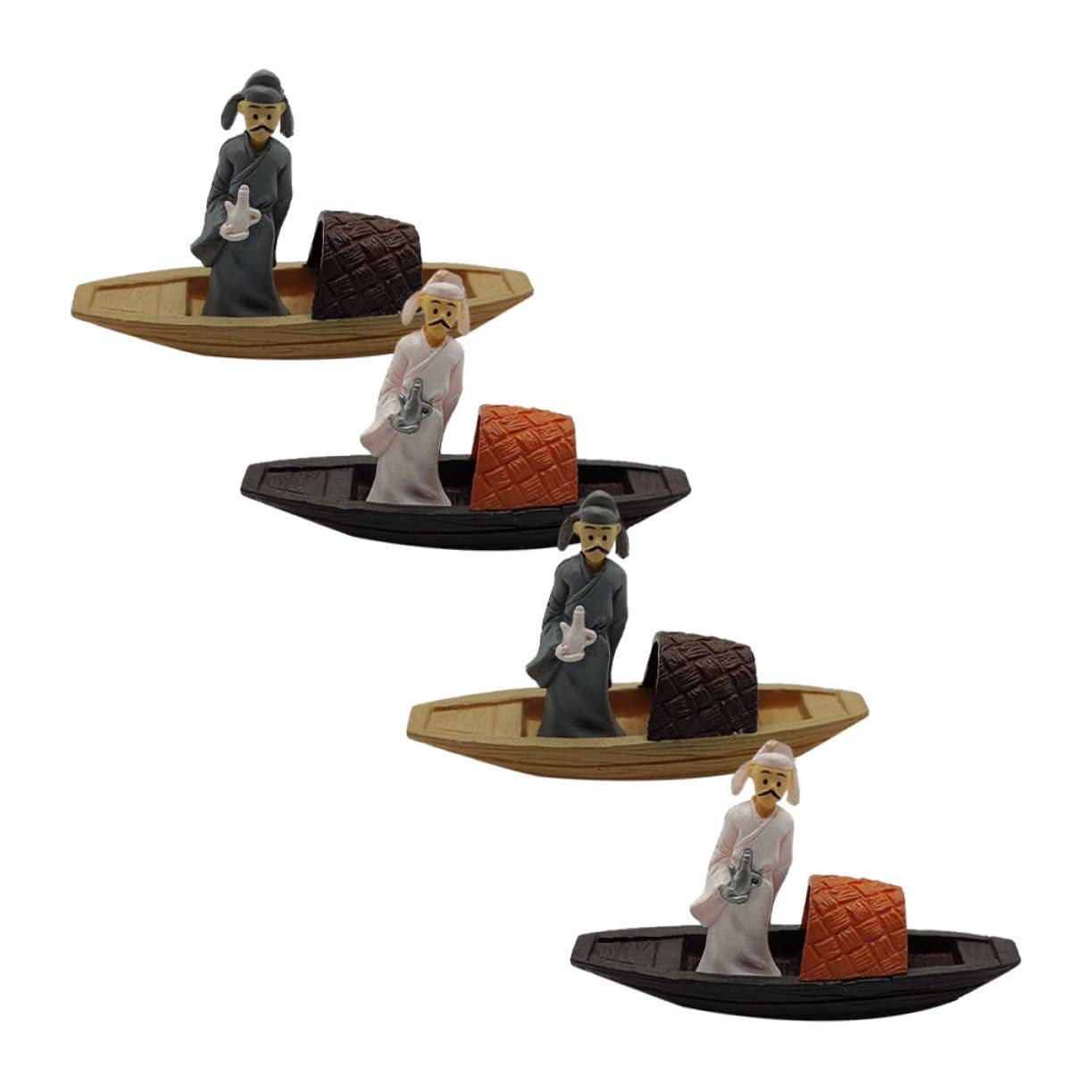 MUSISALY 4Pcs boat li bai desk top decor miniature dollhouse chinese decorations mini fisherman figurine old man fishing figurine chinese figurine Aquarium Landscaping Adornment boat shape