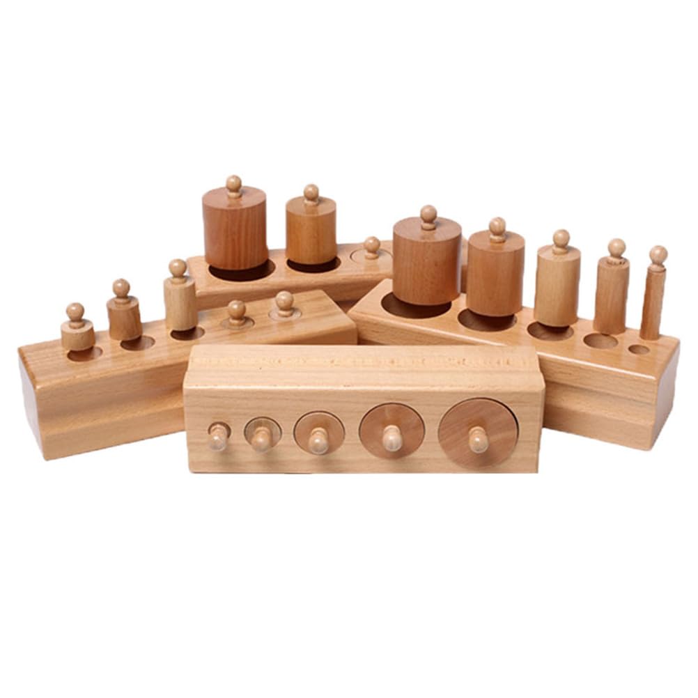 Juego de Casquillos de Cilindro Montessori, Juguete Sensorial de Madera de 4 Piezas para Emparejar para Niños Pequeños