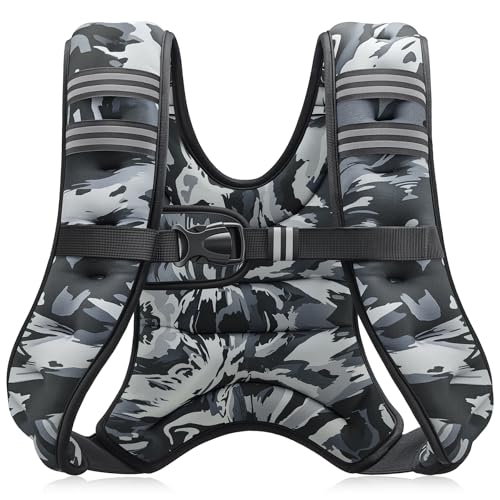 ZELUS Weighted Vest, 6lb/8lb/12lb/16lb/20lb/25lb/30lb Weight Vest for Men Women with Storage Pocket & Reflective Strips for Workout Strength Training Running Muscle Building, Gray Camo (12 lb)