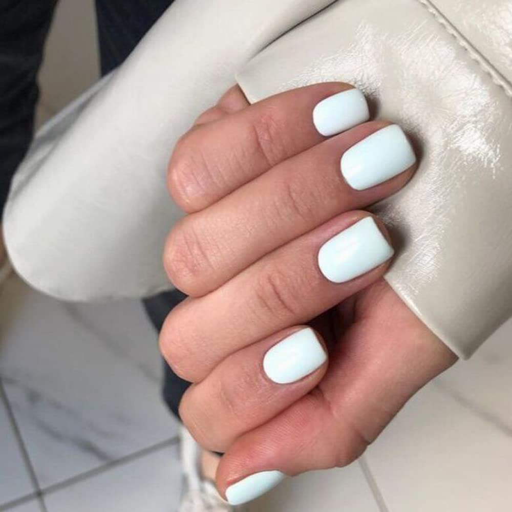 KQueenest Matte White Press on Nails Short Square, Short False Nails Coffin, Velvet Solid Burgundy Small Fake Nails Set