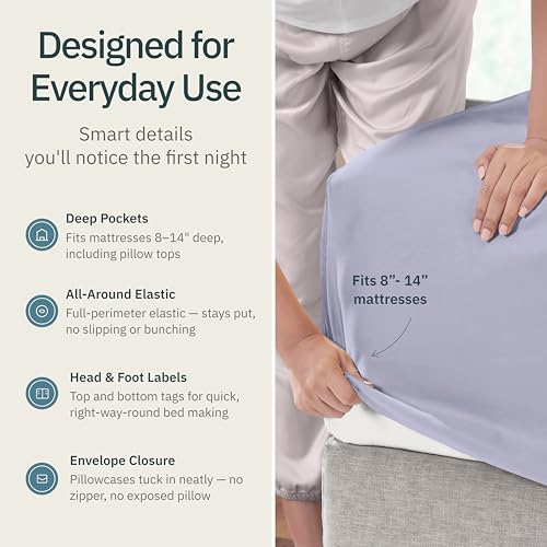 Image of Super Soft 100% Cotton Full Sheets, 4 Pc Set, Lavender | Lightweight & Breathable For Hot Sleepers, 14 inch Deep Pocket, All-Around Elastic, Durable, Easy Care, OekoTex Certified
