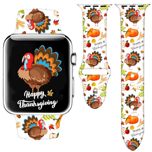 Thanksgiving Pumpkin Turkey Watch Band Compatible with Apple Watch Band 38mm 40mm 41mm 42mm for Women Men Silicone Waterproof Strap for iWatch Bands Series 11 10 9 Ultra 8 7 6 5 4 3 2 1 SE