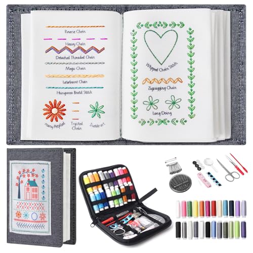 Whaikin Embroidery Stitch Book for Beginners 2026 New Embroidery Books Embroidery Kit with Sewing Tools DIY High-Density Linen Set for Craft Lovers & Enthusiasts