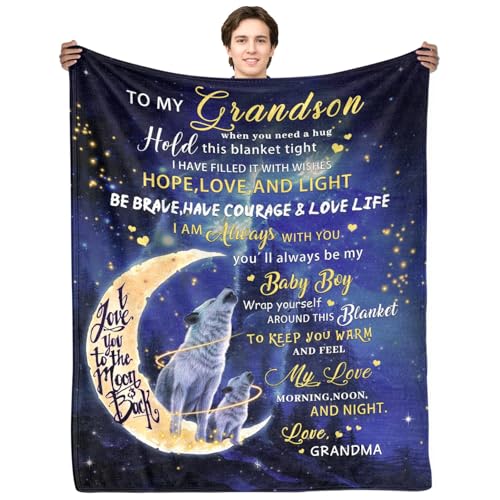 Grandson Gift Ideas Birthday Gifts for Grandsons from Grandma to My Grandsons Blanket from Grandma Flannel Soft Bed Throws for Grandson 50X60in