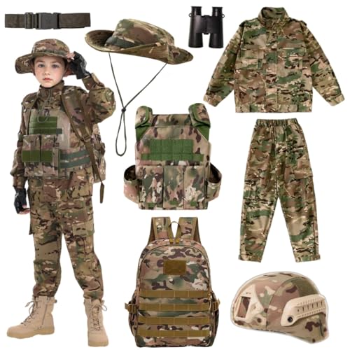 子供用 陸軍 特殊部隊 服 子供用 カモフラージュ シングルソルジャー 服 ヘルメット バックパック 兵士 男の子