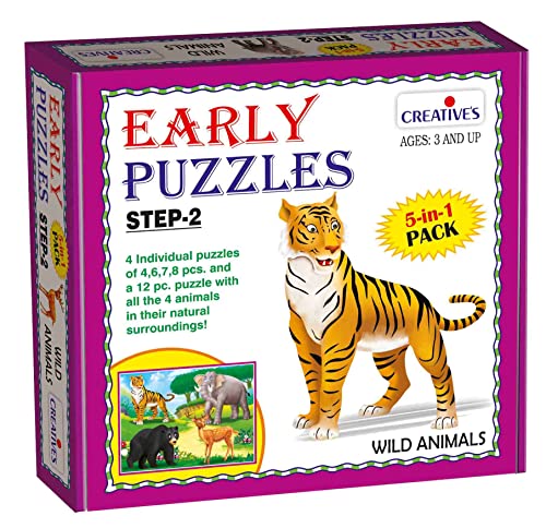 Image of Creative's Early Puzzles Step II - Wild Animals Puzzle | Educational Puzzles Game | Fun to Learn Game | Knowledge of Wild Animals ( Tiger, Elephant, Bear,Deer & Animals Group) for 3 & Up Kids