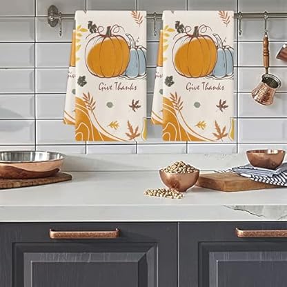Geschirrtücher Orange Kürbis Weizen Handtücher Küchentücher Saugfähige Küchenhandtücher Waschbar Trockentücher Küche Wiederverwendbar Kitchen Towels Geschirrhandtücher 4 Stück (40x60 cm)