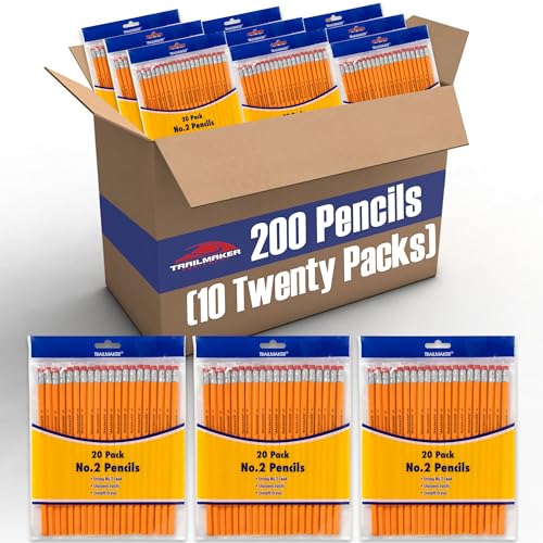 Trail maker 200 Count Unsharpened Wood Cased 2 Yellow Pencils in Bulk for School Classroom, Kids, Office (200 Pencils)
