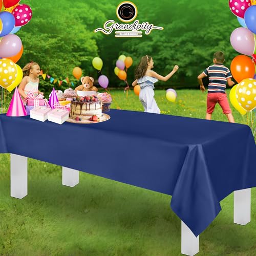 Image of Grandipity 24 Pack Premium Disposable Plastic Tablecloth 54 Inch. x 108 Inch. Decorative Rectangle Table Cover - Navy Blue