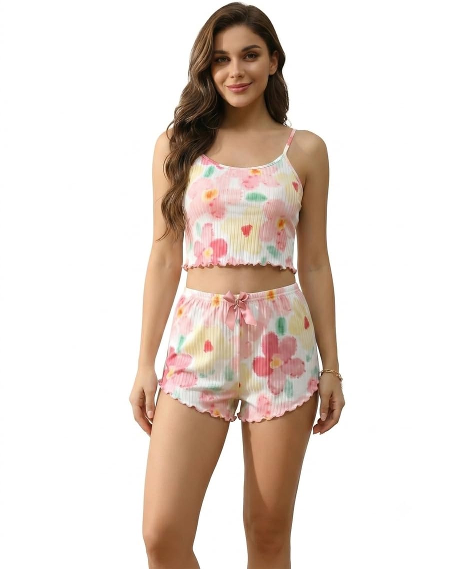 Women's Cami Shorts Nightwear Set, Sleeveless Camisole Top and Shorts Pajama Set for Women, Soft Printed Sleepwear, Ladies Night Suit, Lounge Wear, Summer Homewear, Butterfly Print-image-14
