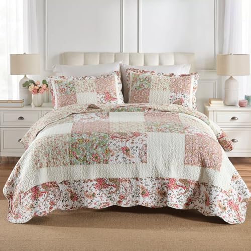 Secgo King Comforter Set for Bed - 100% Cotton Quilts King Size, Black Bedspreads (98 * 104Inch) with 2 Pillow Shams, Patchwork Reversible Lightweight Bedding