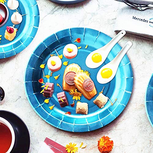 VAINECHAY Blue Party Plates Disposable Tableware Blue Birthday Plates Cups Napkins for Girls Wedding Anniversary Birthday Blue Party, 25 Guests
