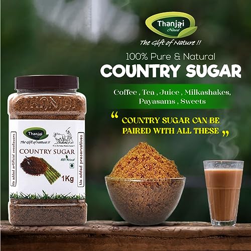 Image of Thanjai Natural 4kg Jar Sugarcane Jaggery Powder / Country Brown Sugar / Naatu Sakkarai - Organically Processed 100% Natural (4kg Jar)