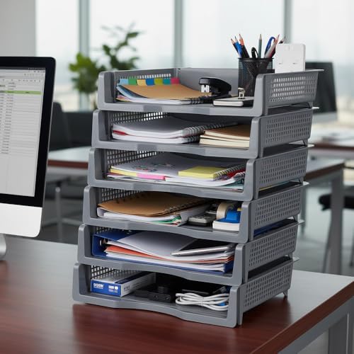 Corbeille à courrier A4 plastique gris bac empilable rangement bureau
