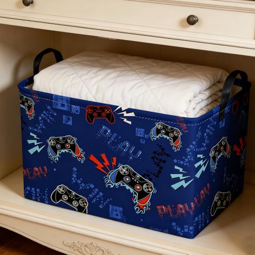 Image of Rectangular Game Basket for Boys,Game Storage Bin,Boy Storage Basket,Collapsible Storage Bin,Gift Organizer, Shelf Baskets,Boy Room Decor(Blue Game)