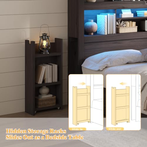 Image of AMERLIFE Queen /Full Size Wood Headboard Only with Storage, Black Oak